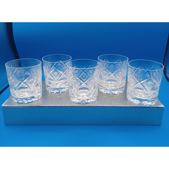 Vintage Rogaska Crystal Double Old Fashioned Glasses Set Of 5 3.5" X 3" Intricat - Picture 9 of 16